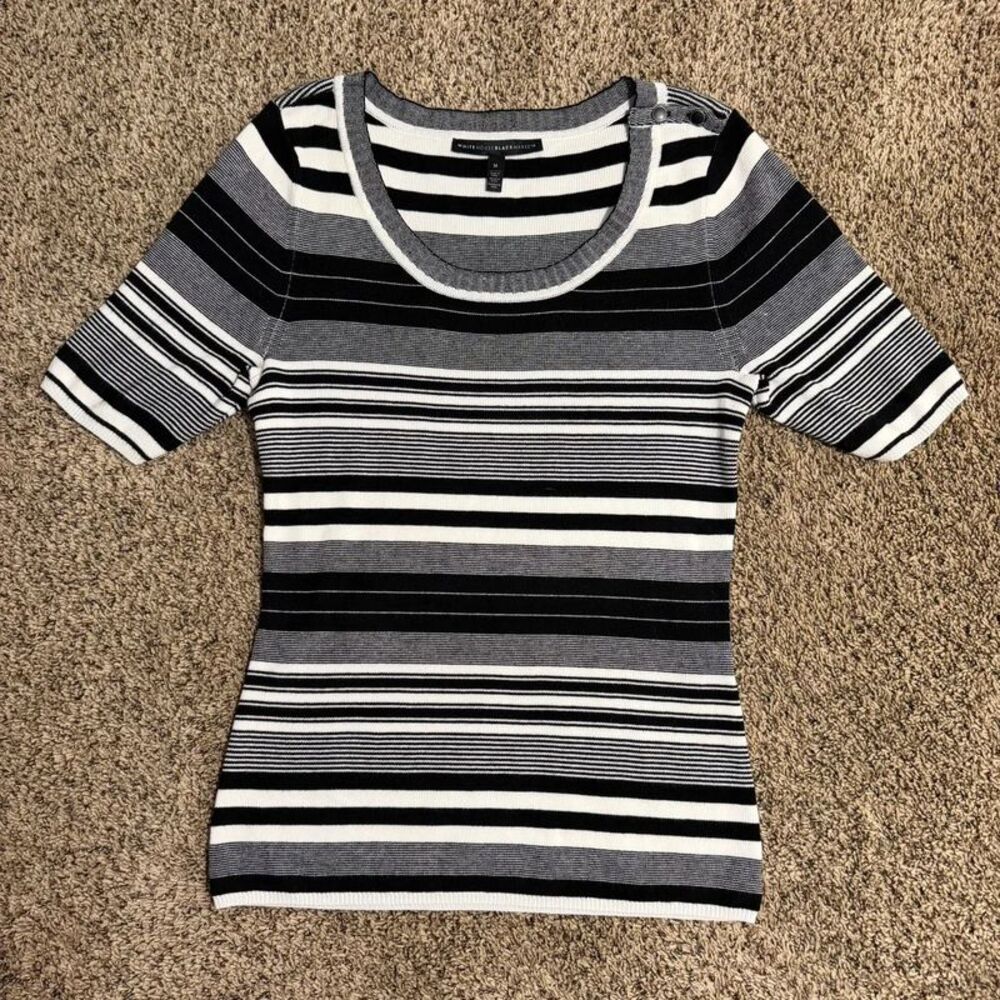 White House Black Market Striped Short Sleeve Sweater Top Medium